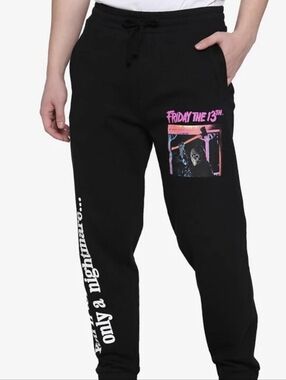 Hot Topic Black Friday the 13th Graphic Joggers with Pink Accent